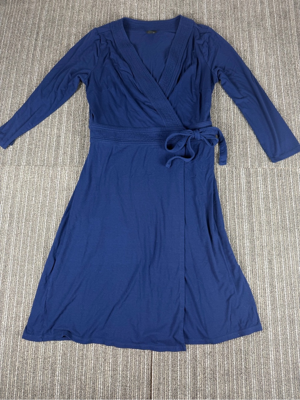 Ann Taylor Women's Full Wrap Dress Size 6 Navy Blue 3/4 Sleeves Career Stretch